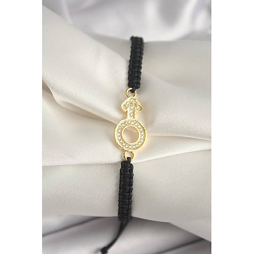 Pirin� Gold Renk Zirkon Ta�l� Mars Fig�r Asans�rl� Makrome Model Kad�n Bileklik