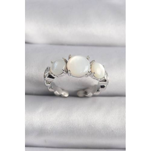 Pirin� G�m�� Renk Zirkon Ta� Detayl� Beyaz Sedefli VIP Seri Kad�n Y�z�k