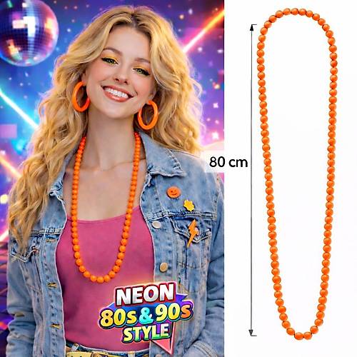 Neon Turuncu Boncuk Kolye 80 cm � Retro 80�ler 90�lar Parti Aksesuar�