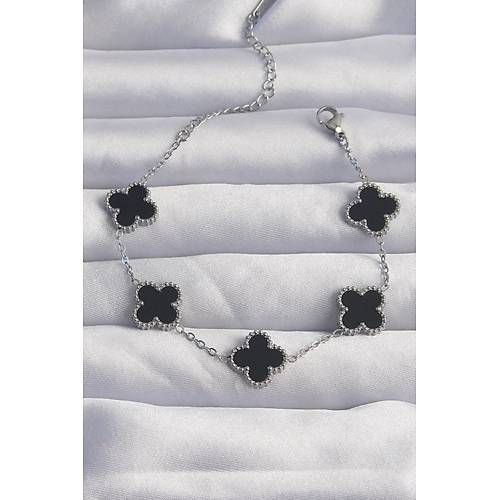 316L �elik G�m�� Renk Siyah Mineli Yonca Bileklik