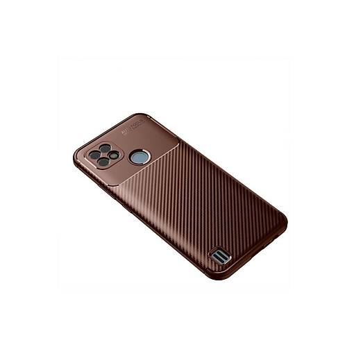 Realme C21 K�l�f Auto Focus Karbon Kapak - Kahverengi