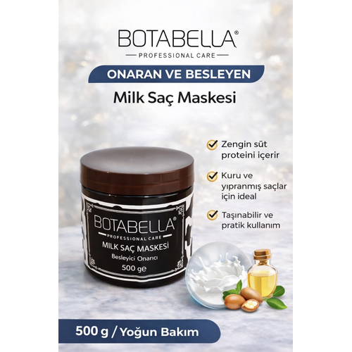 Botabella Milk Sa� Maskesi 500 gr Besleyici Onar�c� Yo�un Bak�m Maskesi Kuru ve Y�pranm�� Sa�lar ��in