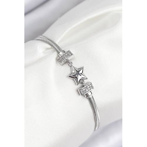 Pirin� Zirkon Ta�l� Yonca Model G�m�� Renk Kad�n Bileklik