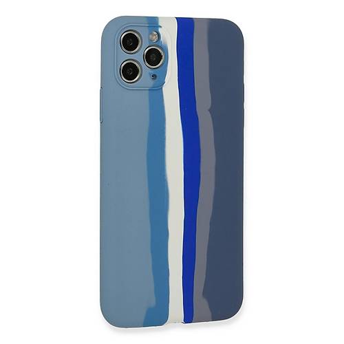 iPhone 11 Pro K�l�f Ebruli Lansman Silikon - Mavi-Gri