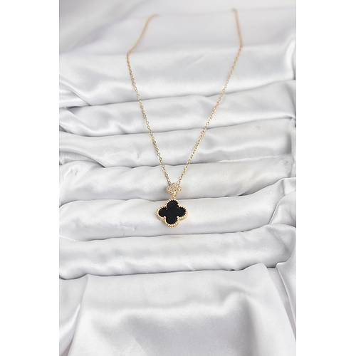 316L �elik Zincir Gold Renk Yonca Model Zirkon Ta�l� Kad�n Kolye