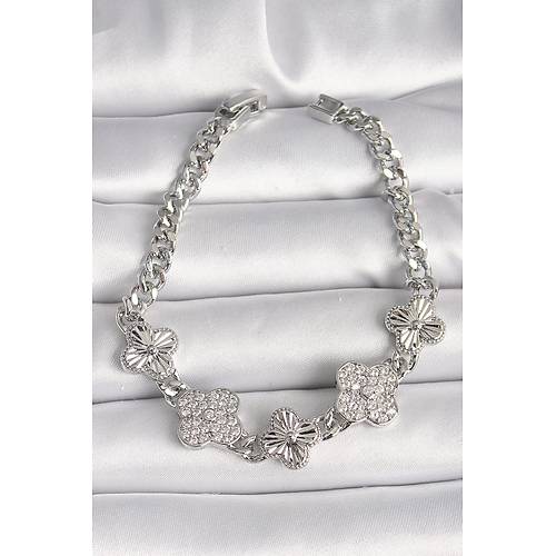 Pirin� G�m�� Renk Zincir Yonca Model Kad�n Bileklik