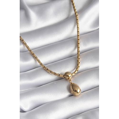 316L �elik Gold Renk Y�lan S�rt� Zincir Model Damla Sallant� Kad�n Kolye