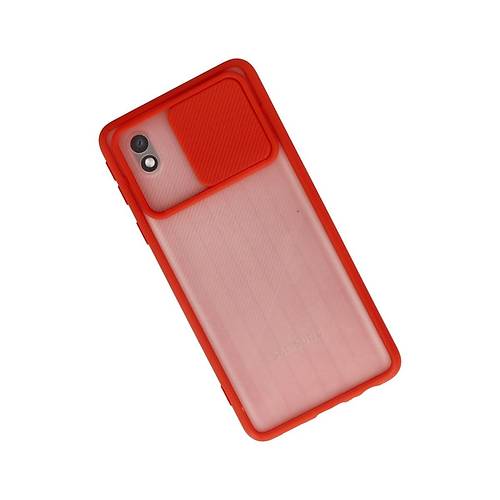 Galaxy A01 Core K�l�f Palm Buzlu Kamera S�rg�l� Silikon - K�rm�z�