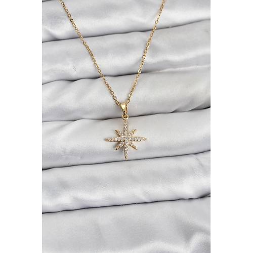 316L �elik Zincir Gold Renk Kutup Y�ld�z� Model Zirkon Ta�l� Kad�n Kolye