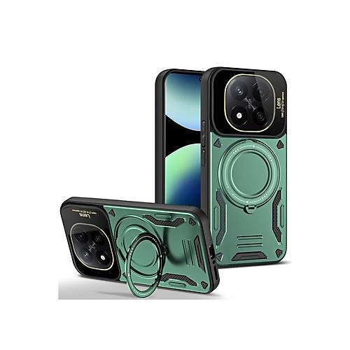 Redmi Note 14 Pro 4G K�l�f Joy Lens Standl� Kapak - Koyu Ye�il