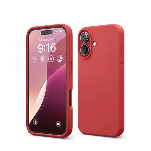 iPhone 16 K�l�f Nano i�i Kadife Silikon - K�rm�z�