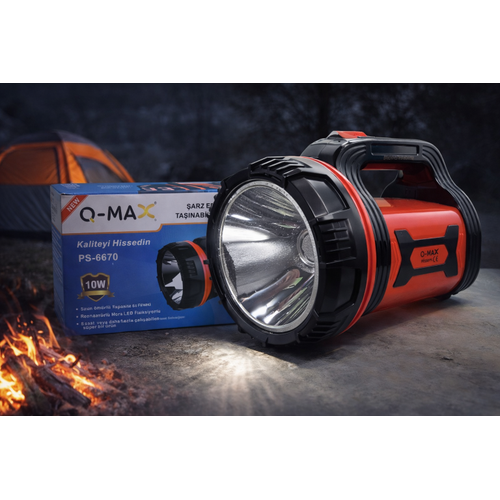 Q-Max PS-6670 �arj Edilebilir El Feneri 10W G��l� LED Ta��nabilir Uzun �m�rl� Projekt�r Fener