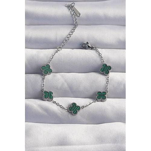 316L �elik Baby Boy G�m�� Renk �izgili Ye�il Mineli Yonca Bileklik