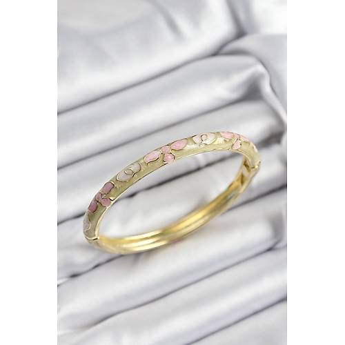 Mineli Pirin� Pembe Hardal Ve Krem �i�ek Motifli Gold Renk Kad�n Kelep�e