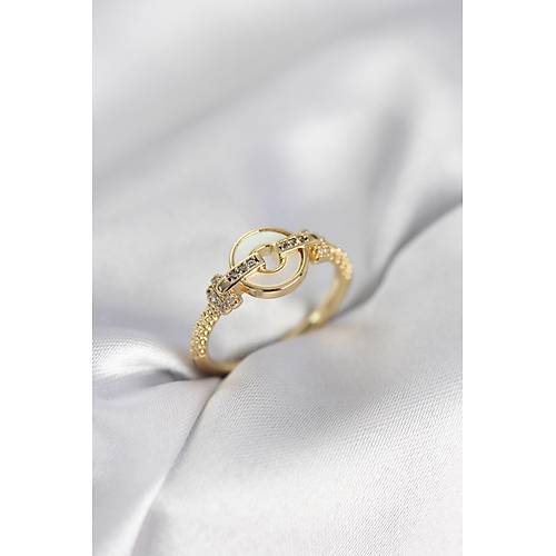 Gold Renk Daire Form Sedef ve Zirkon Ta�l� Kad�n Y�z�k