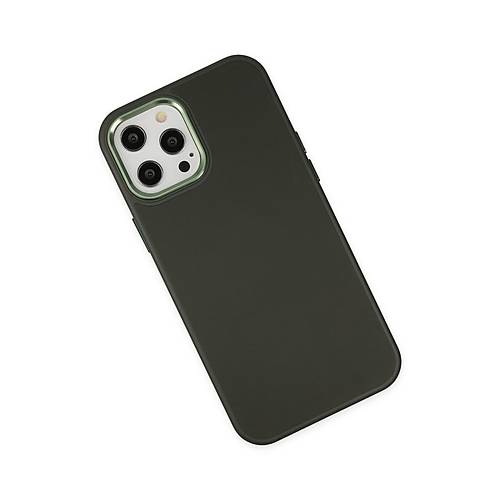 iPhone 12 Pro Max K�l�f Asya Deri Silikon - Koyu Ye�il