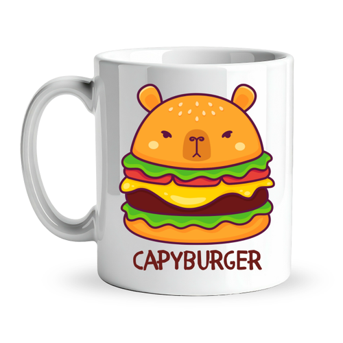 Capyburger Tasar�m Kupa Model 230 Sevimli Kapibara Burger Bask�l� Seramik Kahve Kupas�
