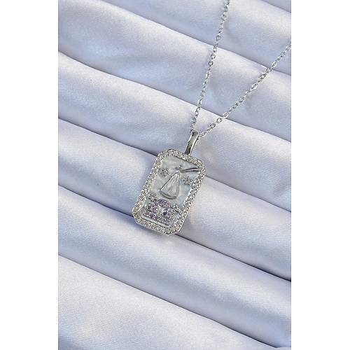 316L �elik Zincir G�m�� Renk Lila Zirkon Ta�l� Tarot Kolye