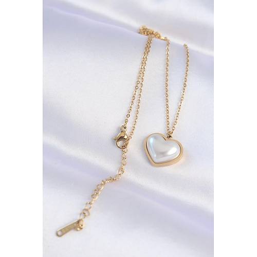 316L �elik Zincir Gold Renk Beyaz Ta�l� Bubble Kalp Kolye