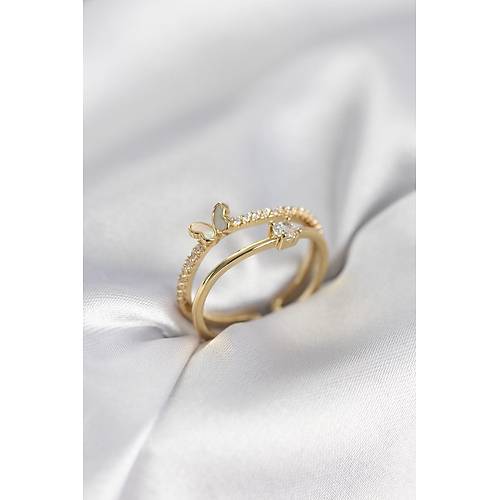 Gold Renk 2'li Zirkon Ta�l� Kelebek Model Kad�n Y�z�k