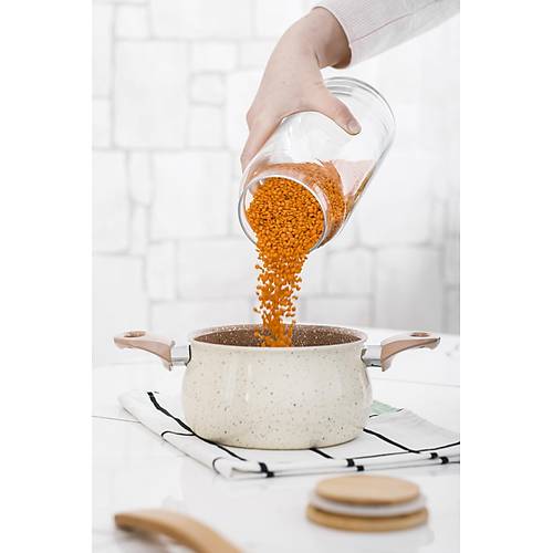 6'l� Bambu Kapakl� Cam Kavanoz & Erzak Saklama Kab� Seti 1.300 ml B�y�k Boy ( Vakum Kapak )