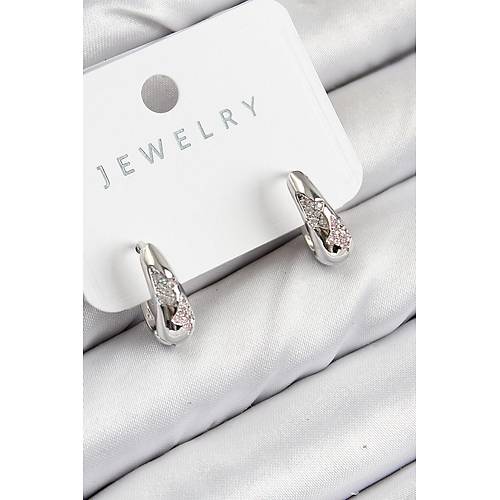 Pirin� Zirkon Ta� Desenli Model G�m�� Renk Kad�n K�pe