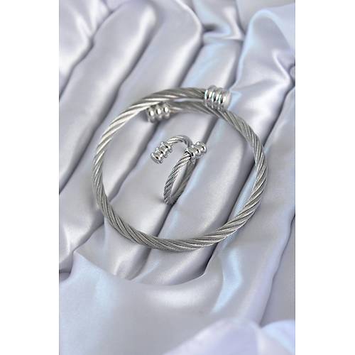 316L �elik G�m�� Renk Sarmal Model Erkek Bileklik Y�z�k Kombini