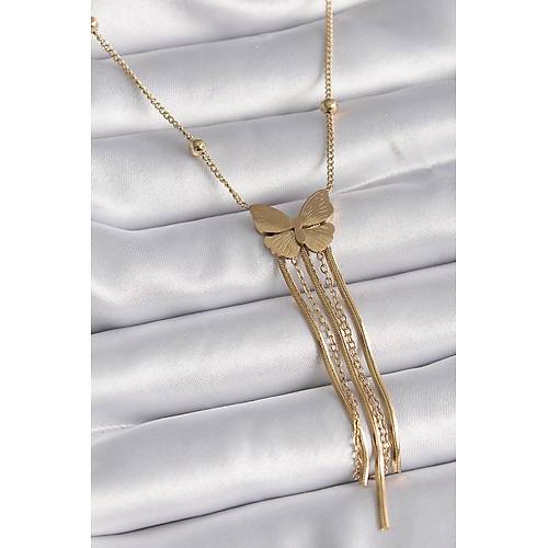 316L �elik Gold Renk Kelebek Fig�r Sallant� �talyan Zincirli Kad�n Kolye