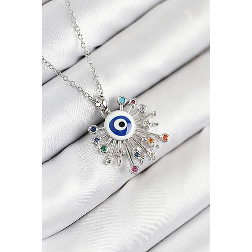 316L �elik Zirkon Ta�l� Nazar Model G�m�� Renk Kad�n Kolye