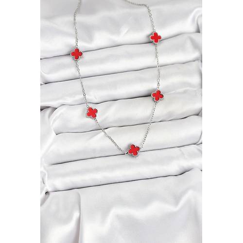 316L �elik Zincir G�m�� Renk K�rm�z� Baby Boy Yonca Kad�n Kolye