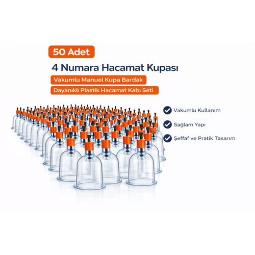 4 Numara Hacamat Kupas� 50 Adet Vakumlu Manuel Kupa Bardak Dayan�kl� Plastik Hacamat Kab�