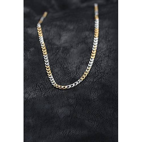 316L �elik G�m�� ve Gold Renk Curb Erkek Kolye