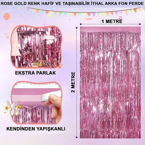 Rose Gold Renk Ekstra Metalize Parlak Sa�akl� Arka Fon Perde �thal A Kalite 1x2 Metre