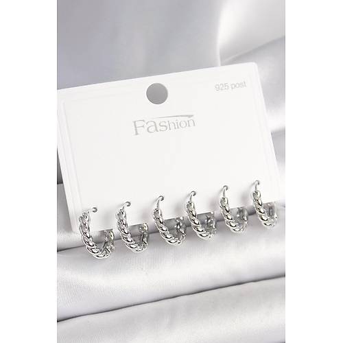 925 Ayar G�m�� �ivi Pirin� G�m�� Renk Sarmal Halka Model Kad�n K�pe Seti