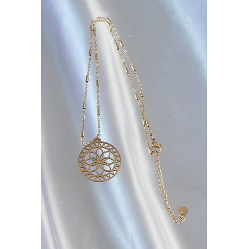 316L �elik Zincir Gold Renk Lotus Model Kolye