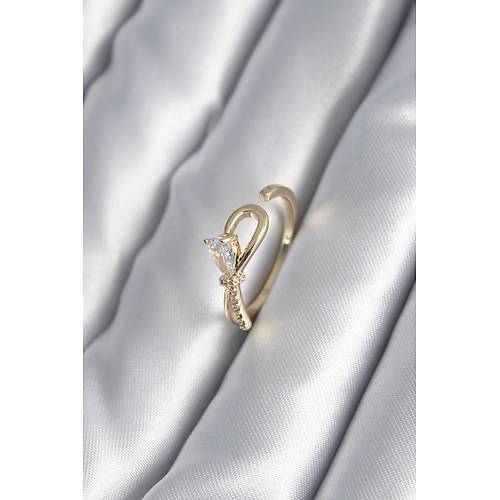 Pirin� Gold Renk Zirkon Ta� Detay Kurdele Model Kad�n Y�z�k