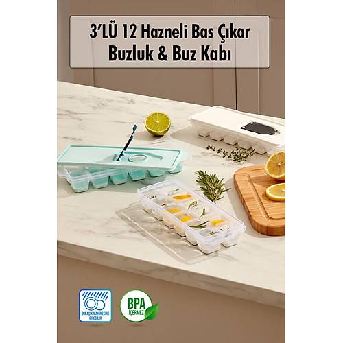 3�l� Set 12 Hazneli Bas ��kar Buzluk & Buz Kab�