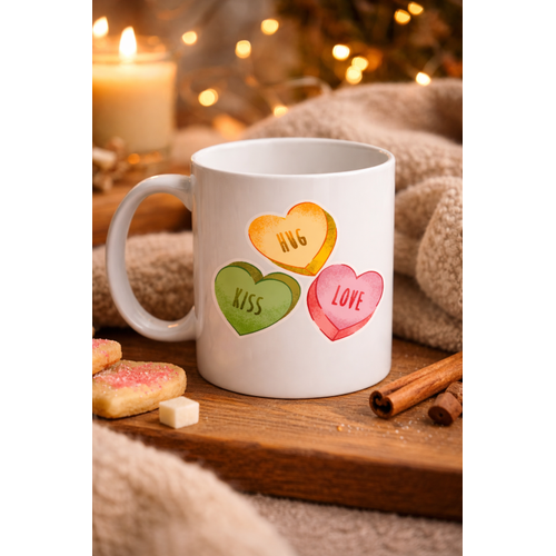 Hug Kiss Love Model 10 Porselen Kupa � C�v�l C�v�l Kalpli Tasar�m, Sevgiliye & Hediye Kupas�
