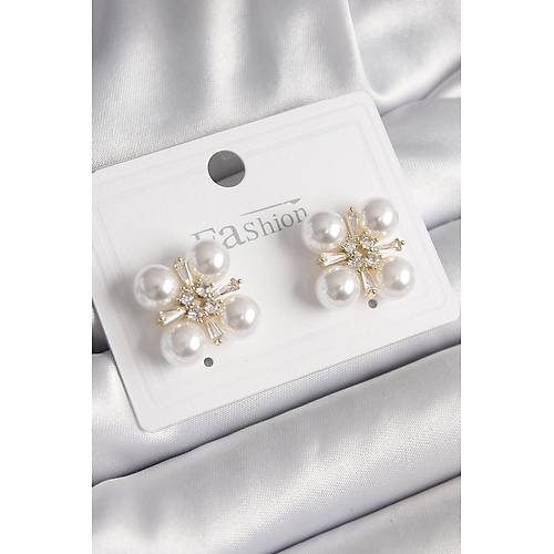 Pirin� Gold Renk Zirkon Ta�l� �ncili Kad�n K�pe