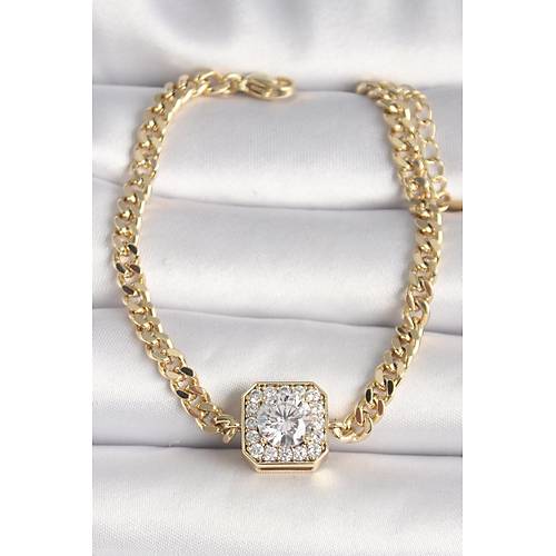 Pirin� Gold Renk Zincir Kare Zirkon Ta� Model Xuping VIP Seri Kad�n Bileklik