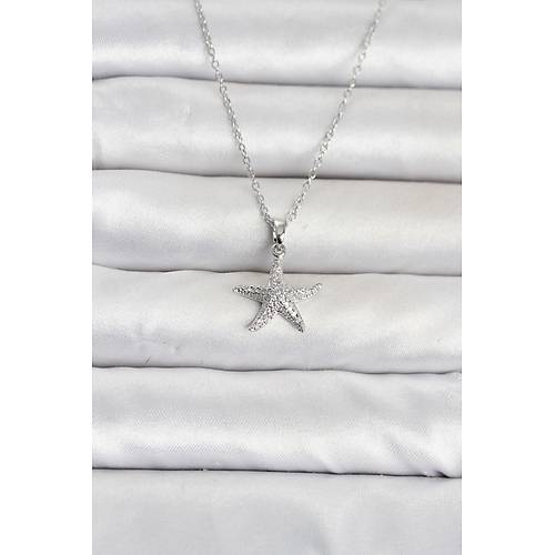 316L �elik Zincir G�m�� Renk Deniz Y�ld�z� Model Zirkon Ta�l� Kad�n Kolye