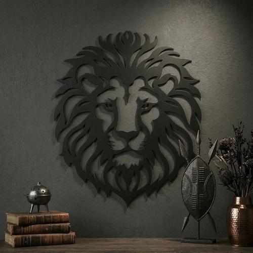 Aslan Ba�� Duvar Tablosu MDF Lazer Kesim Modern Aslan Fig�rl� Duvar S�s� G��l� Dekor