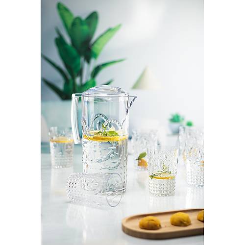 Akrilik �effaf S�rahi 2,3 lt Ve 6'l� & Su Me�rubat Kahve Yan� Barda�� 400 ml Seti ( Cam De�ildir )