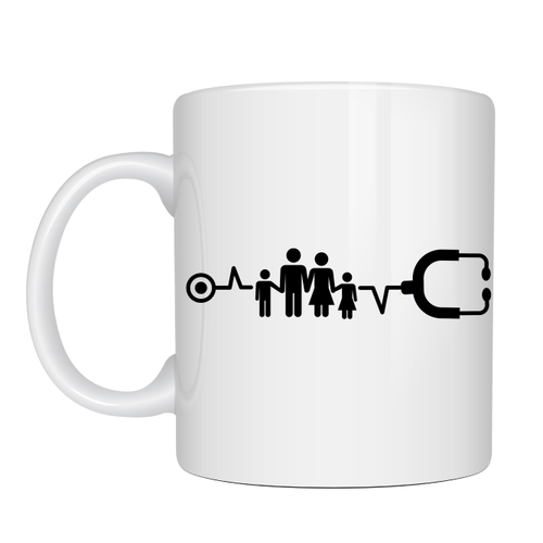 Aile ve Kalp Ritmi Tasar�ml� Porselen Kupa MODEL 171 � Stetoskop Temal� Sa�l�k �al��an� Kahve Kupas� � Doktor ve Hem�ire Hediyesi