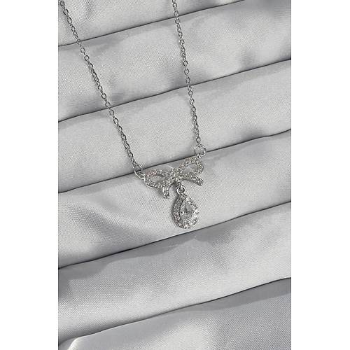 316L �elik G�m�� Renk Zirkon Ta�l� Fiyonk Detay Damla Kolye