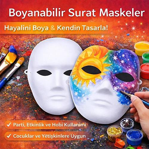 Boyanabilir Surat Model Maske � Lastikli | Kendin Tasarla