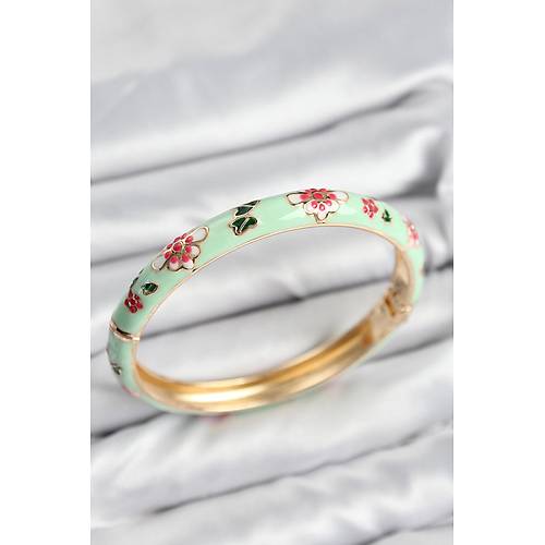 Mineli Pirin� Su Ye�ili �i�ek Motifli Gold Kad�n Kelep�e