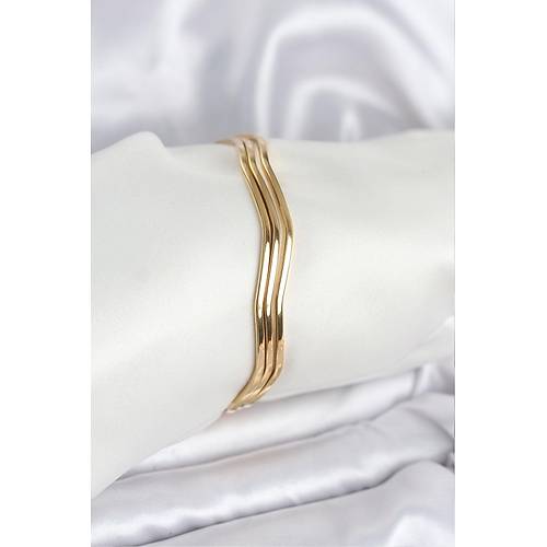 316L �elik Gold Renk 65 mm Ajda Zikzak Model 3l� Kad�n Bileklik