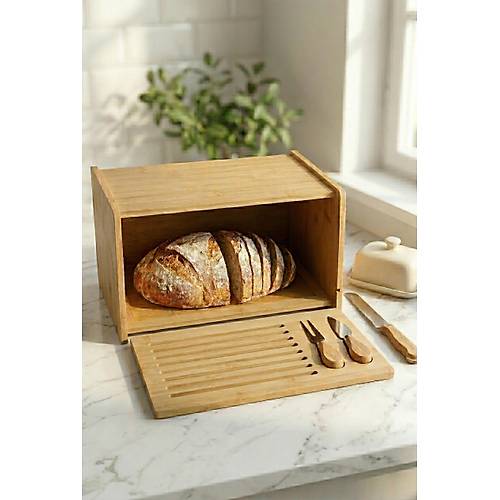 Do�al Bambu Kapakl� Ekmek Kutusu & Do�al Bambu Ekmek Dolab� (23x38x20 cm)