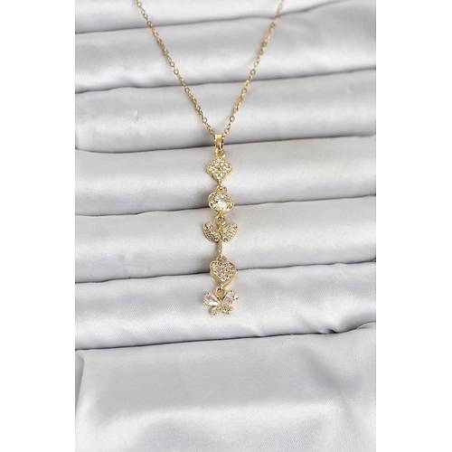 316L �elik Gold Renk �ans Kolyesi Y Model Zirkon Ta�l� Kad�n Kolye